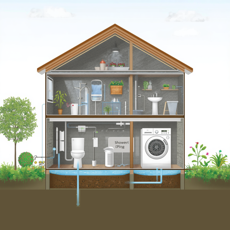 modern house showing water flowing from shower